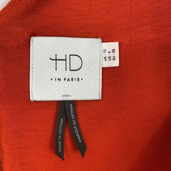 Anthropologie HD In Perris Midi Dress Stretch Size 6 Sleeveless V Neck Orange - Picture 8 of 10